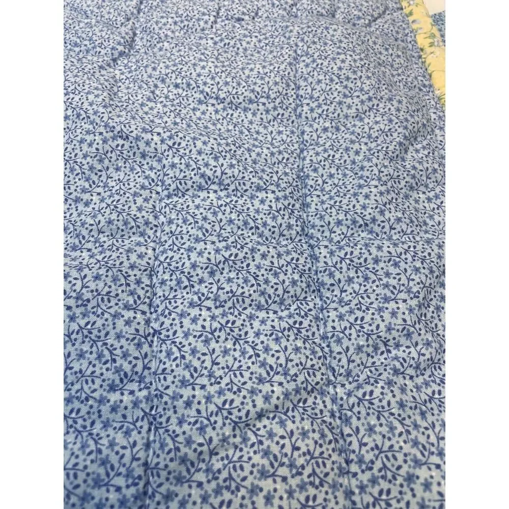 Handmade Full Size Blue Yellow Green Floral Quilt Scallop Doily Reversible